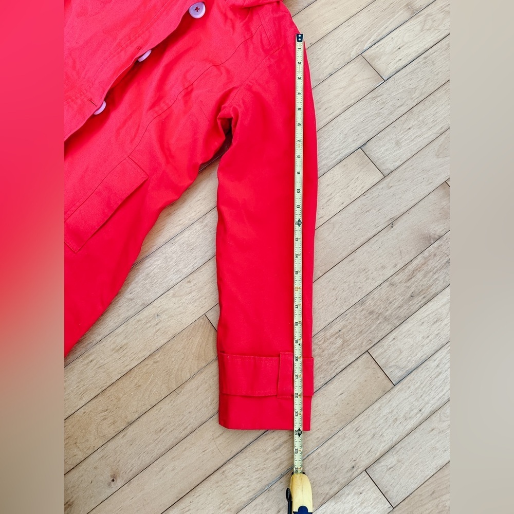 “Hatley”Red Trench Coat - Detachable Hood - Zip Front - Stripped Lining - Size 8 - Picture 15 of 15